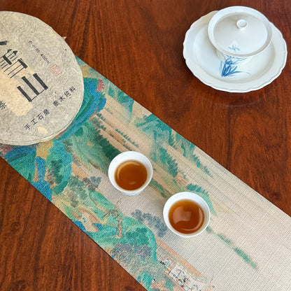 2008 Big Snow Mountain aged raw Pu-erh tea cake with brewed tea liquor