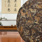 Close-up of aged leaves from 2015 Fuding Gong Mei White Tea Cake (Tribute Eyebrow)
