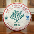 2019 Yunnan Qizi Bing Raw Pu-erh Tea Cake (Sheng) front view showing the whole tea cake