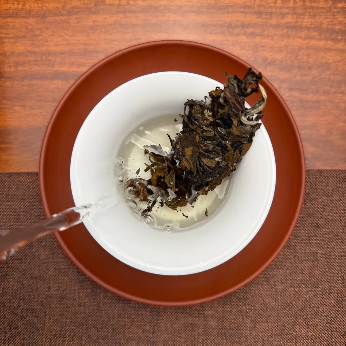 Brewing 2021 Fuding Bai Mu Dan White Tea Cake (White Peony) with hand-separated tea pieces