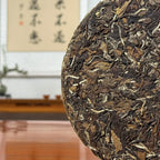 Close-up of dry leaves from 2021 Fuding Bai Mu Dan White Tea Cake (White Peony)