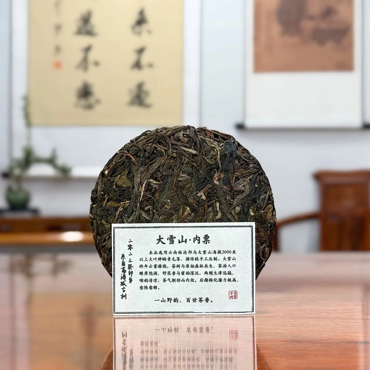 2023 Da Xue Shan Ancient Tree Raw Pu-erh Tea Cake certificate explaining Pu-erh tea quality and price differences
