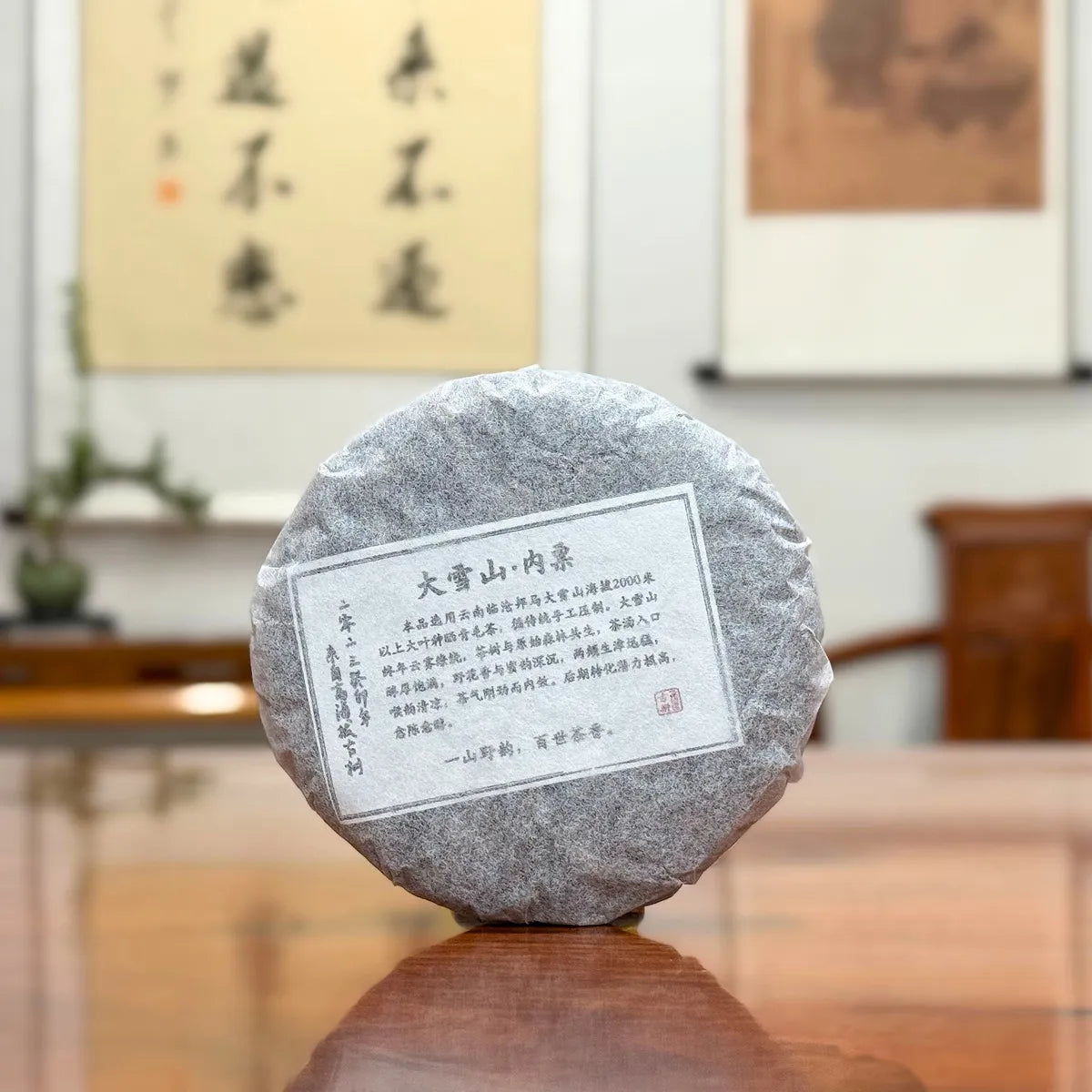 2023 Da Xue Shan Ancient Tree Raw Pu-erh Tea Cake with traditional cotton paper wrapper