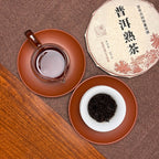 2023 Jingmai Mountain Ancient Tree Ripe Pu-erh Tea Cake (Shou) tea liquor with brewed tea leaves