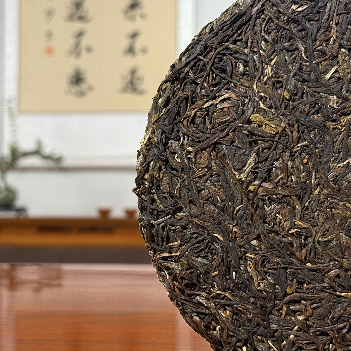 2024 Xiao Hu Sai Raw Pu-erh Tea Cake showing thick leaves from Stone Soil terroir