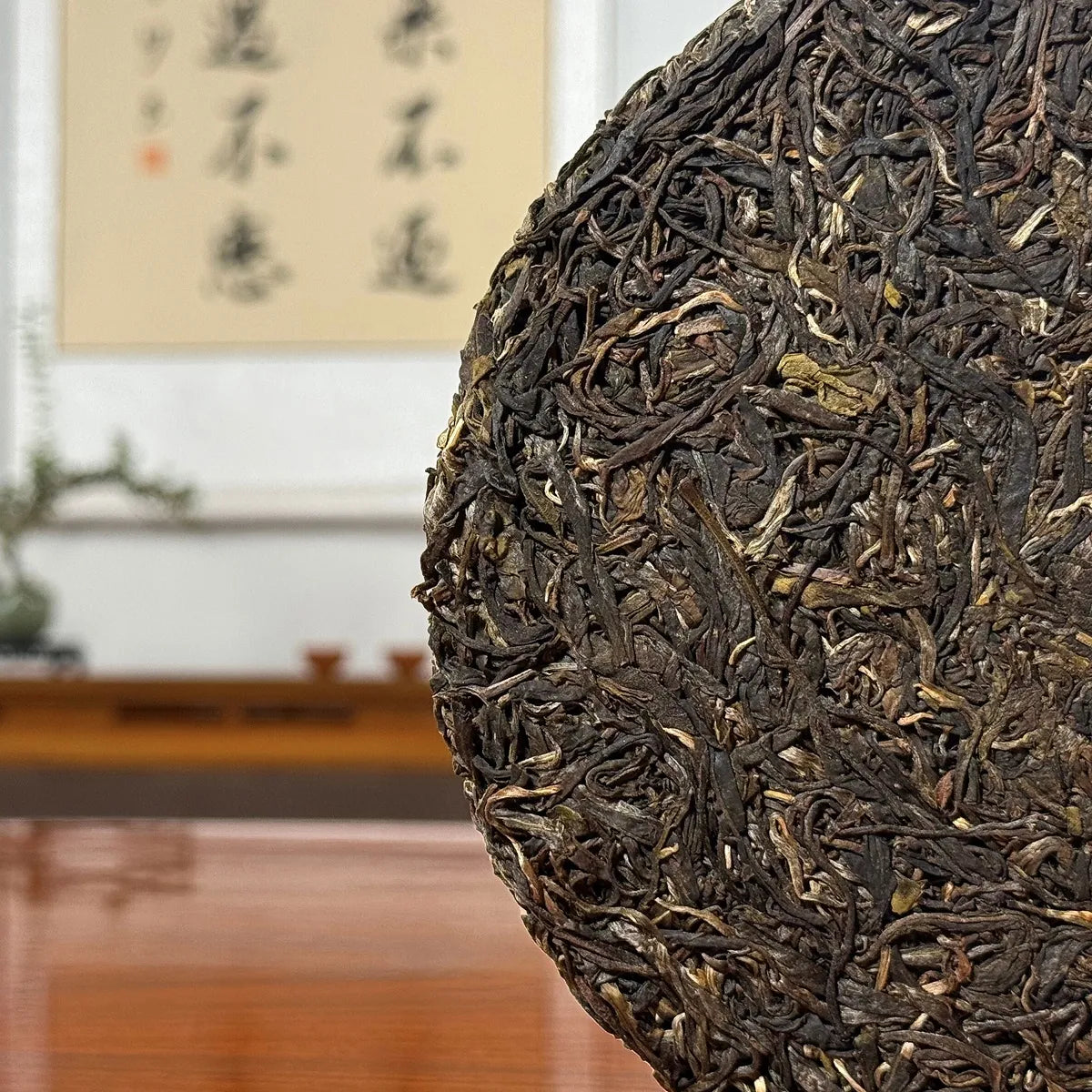 2024 Xiao Hu Sai Raw Pu-erh Tea Cake showing thick leaves from Stone Soil terroir