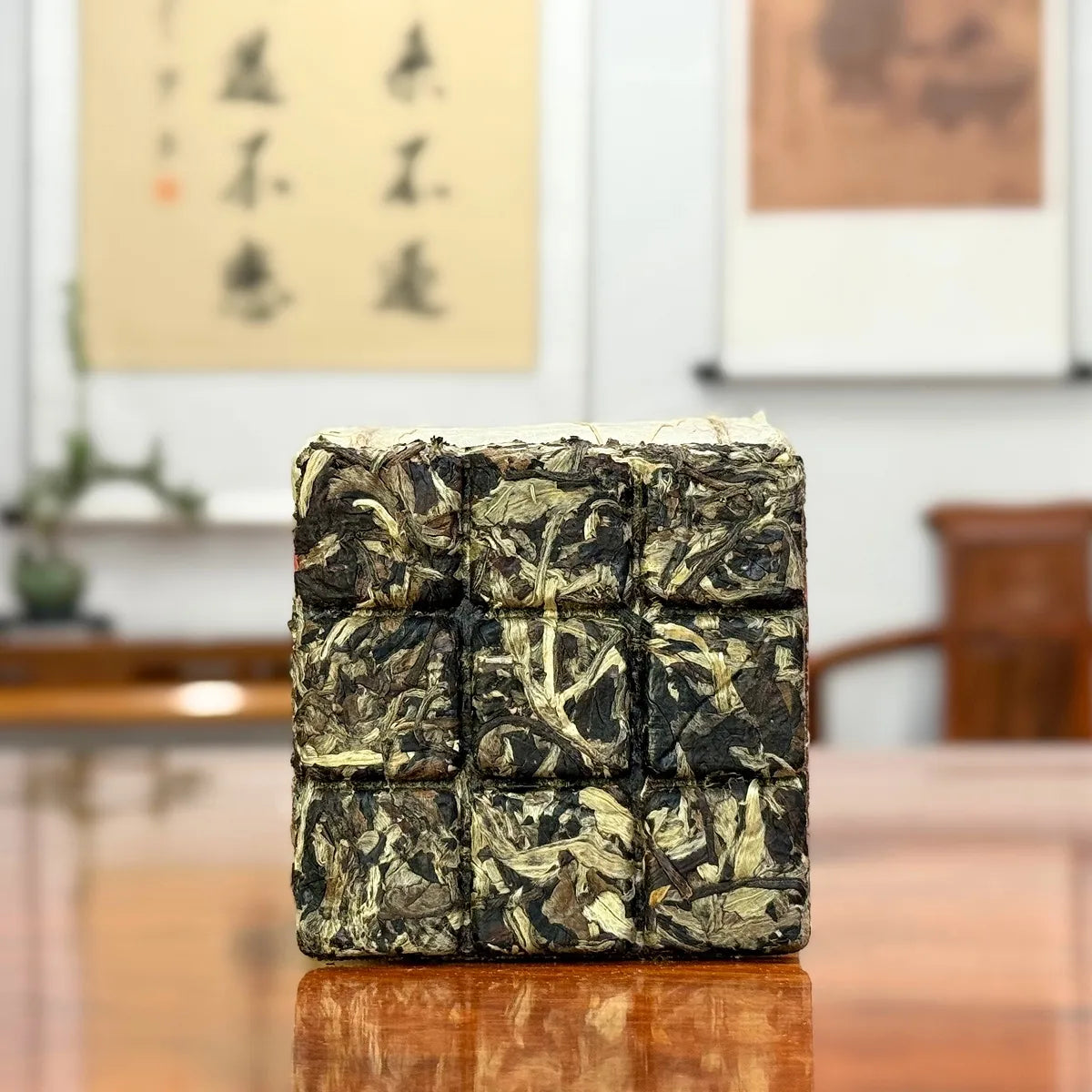 2025 Yunnan White Tea Mini Bricks showing the complete lotus leaf package
