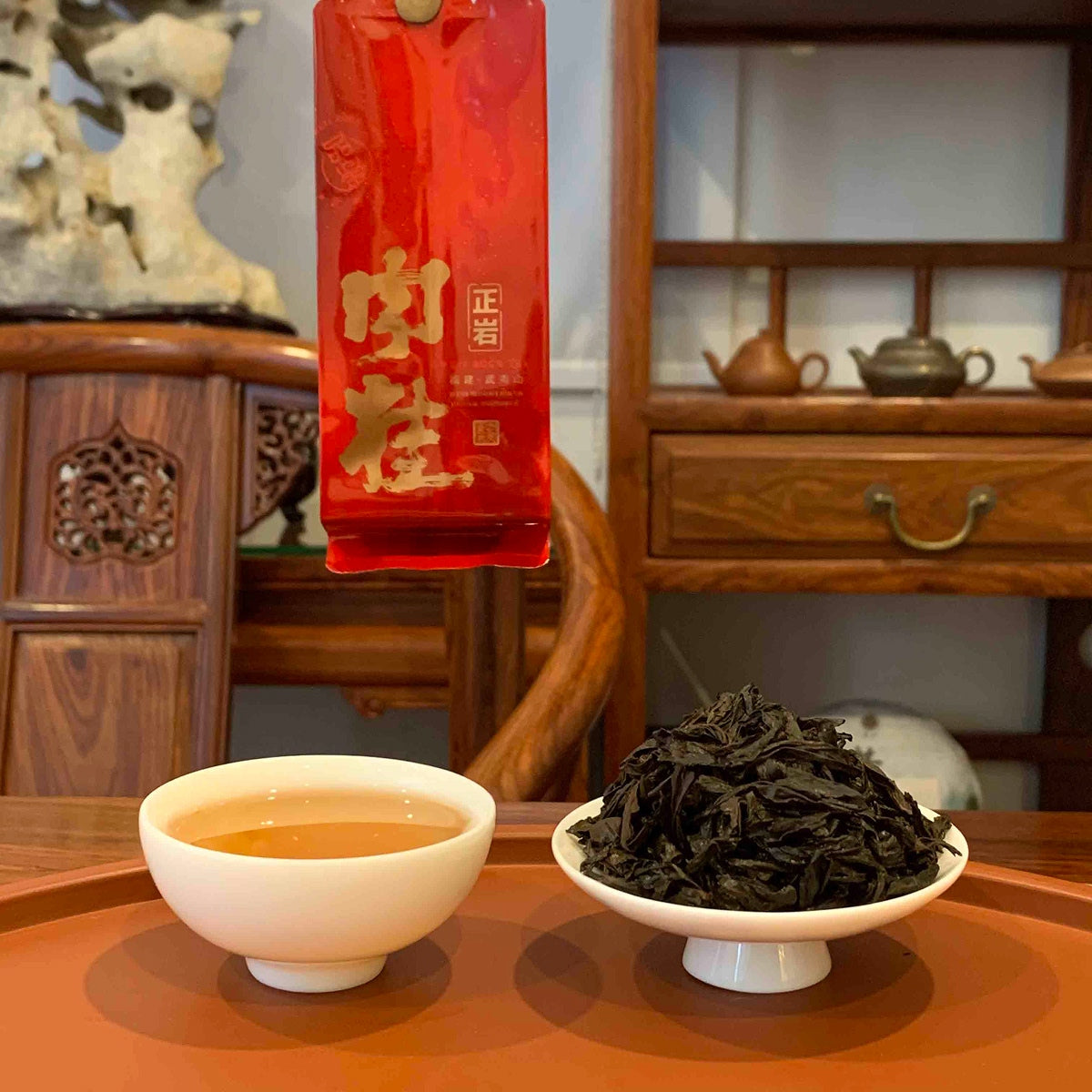 Classic Rou Gui Rock Oolong Tea Bags Brewed in Chinese Tea Group's Tea Room