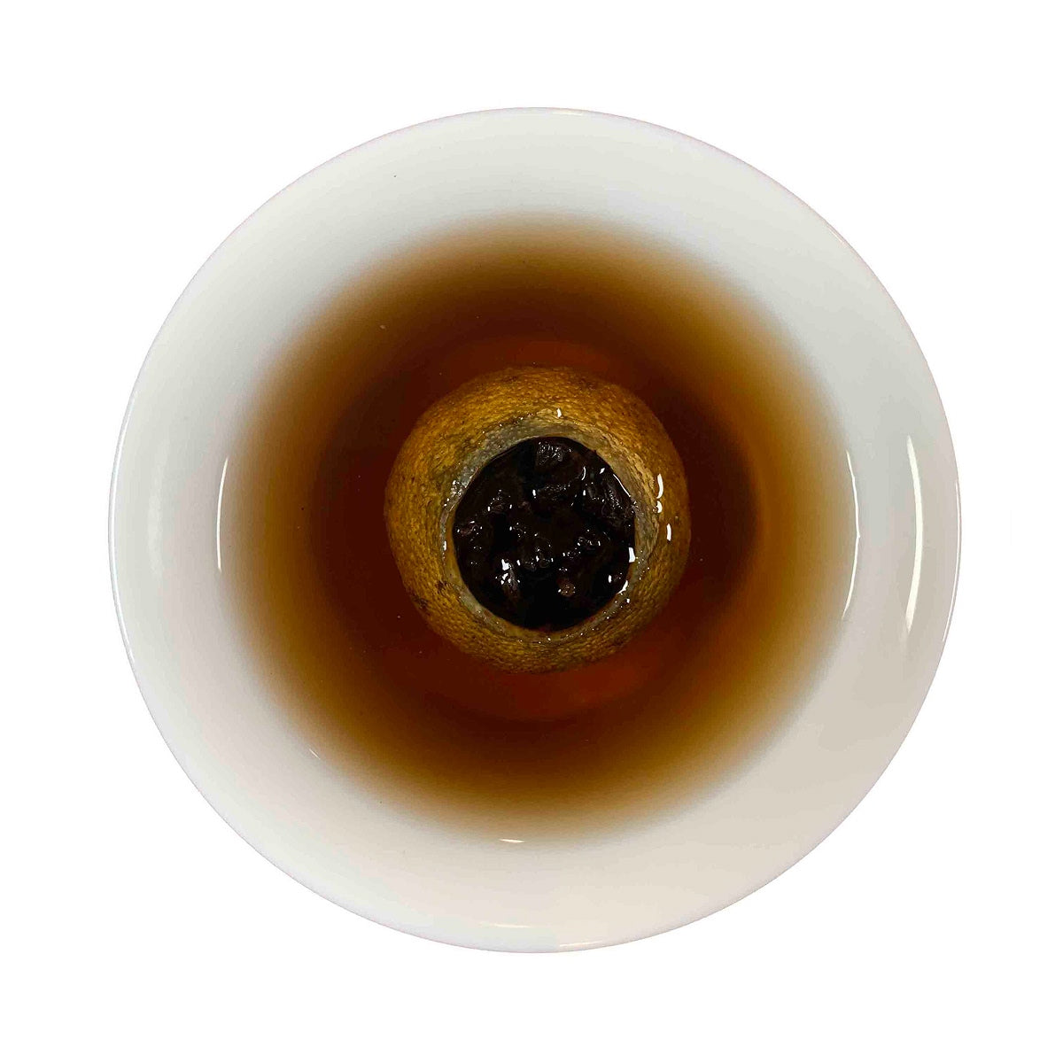 Close-up of brewed leaves of Aged Tangerine Pu-erh Tea Sample – 2021