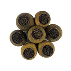 Close-up of dry leaves of Aged Tangerine Pu-erh Tea Sample – 2021