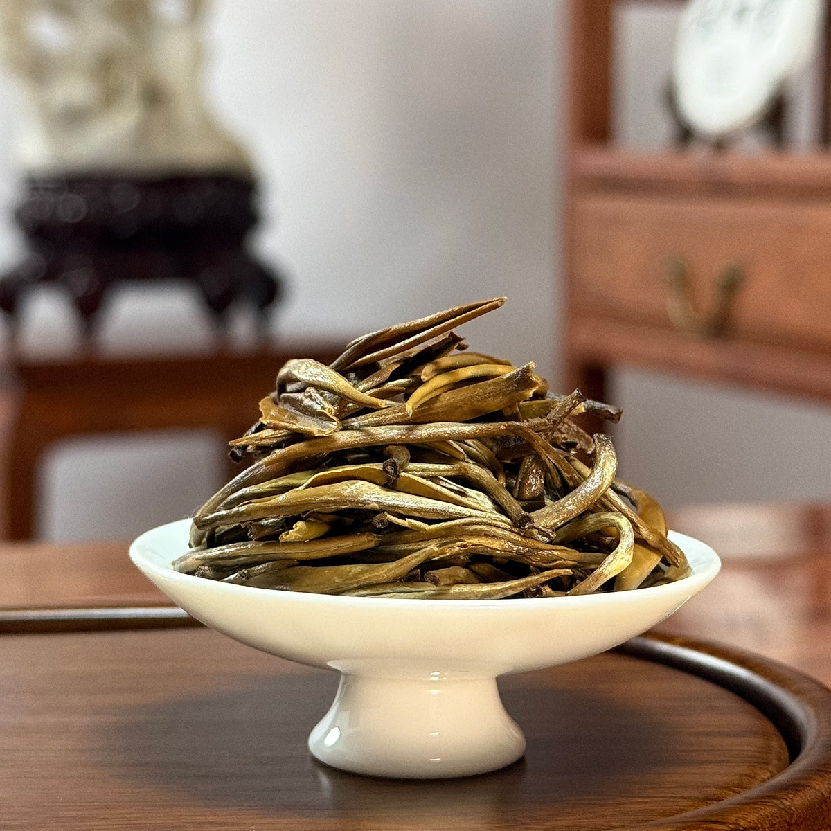Premium Chinese White Tea Bai Hao Yin Zhen (Silver Needle) brewed leaves