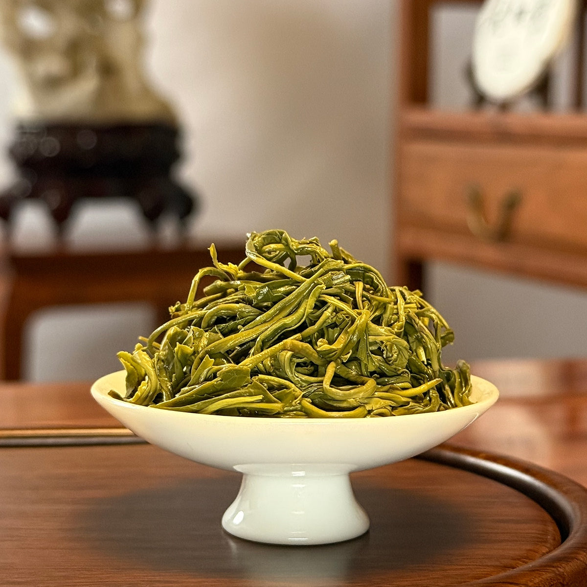 Bi Luo Chun Green Tea (Green Snail Spring) brewed leaves, premium Chinese tea