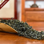 Bi Luo Chun Green Tea (Green Snail Spring) dry leaves close-up shot in Chinese Tea Group tea house