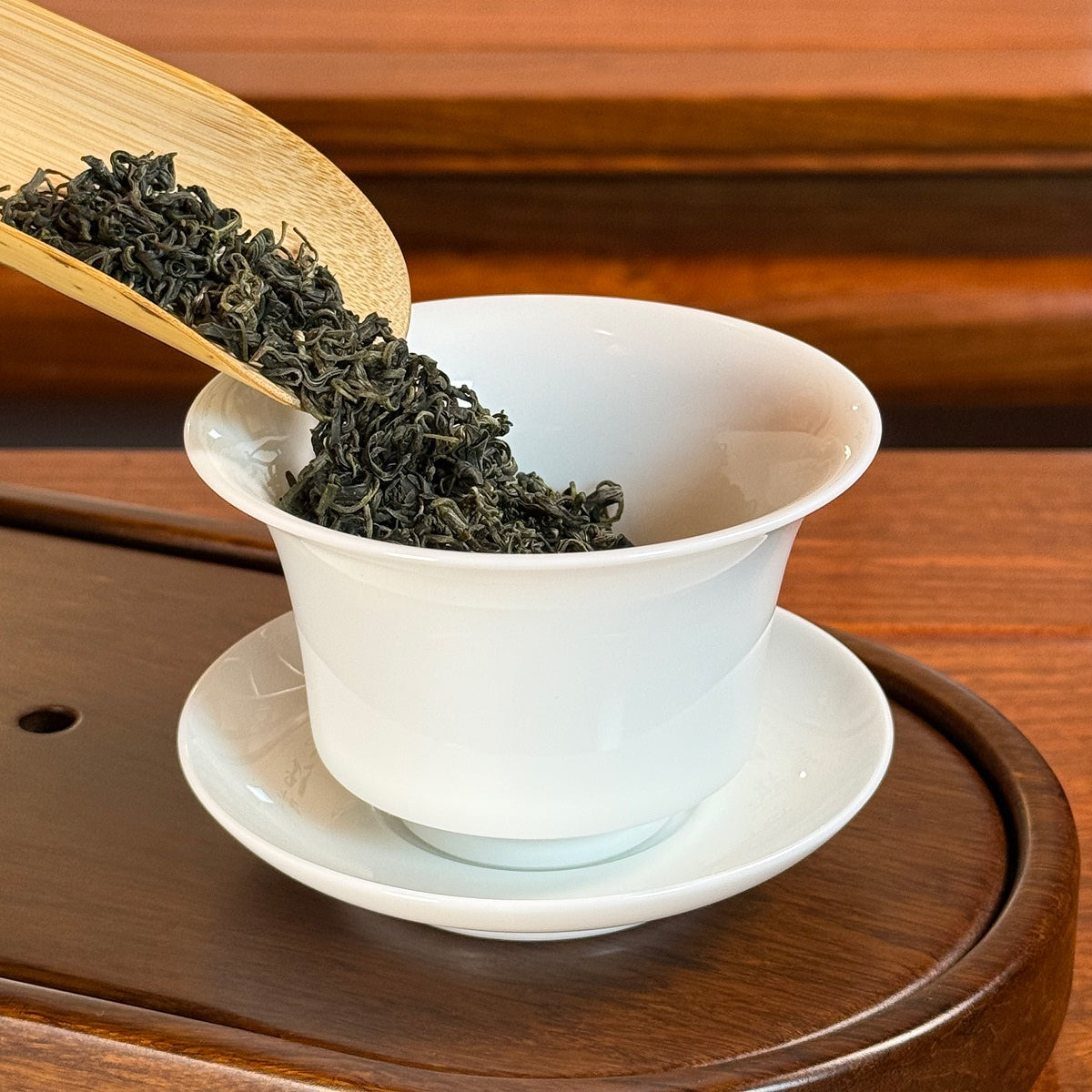 Bi Luo Chun Green Tea (Green Snail Spring) Chinese green tea poured into tea ware