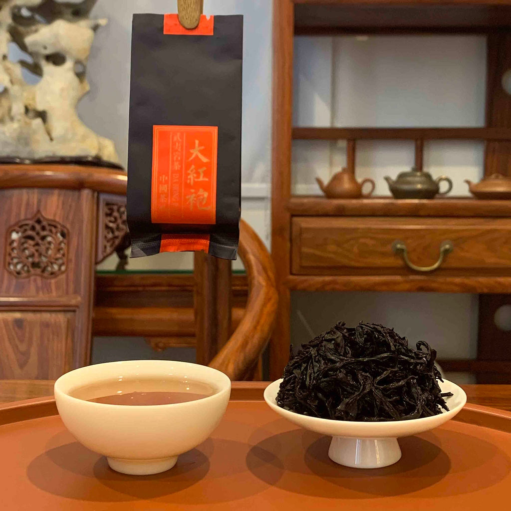Brewed leaves of Oolong Gongfu Tea Sachets Da Hong Pao, revealing texture and fragrant aroma