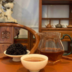 Brewed tea and leaves of Oolong Gongfu Tea Sachets Da Hong Pao, highlighting rich aroma and flavor