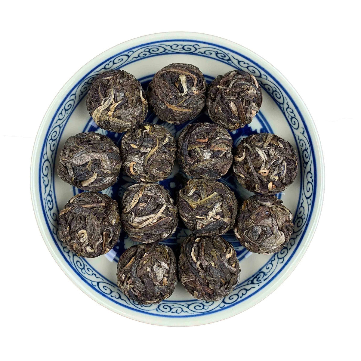 Close-up of Dragon Pearl Pu-erh Tea (Dragon Ball) 2023 Yiwu leaves
