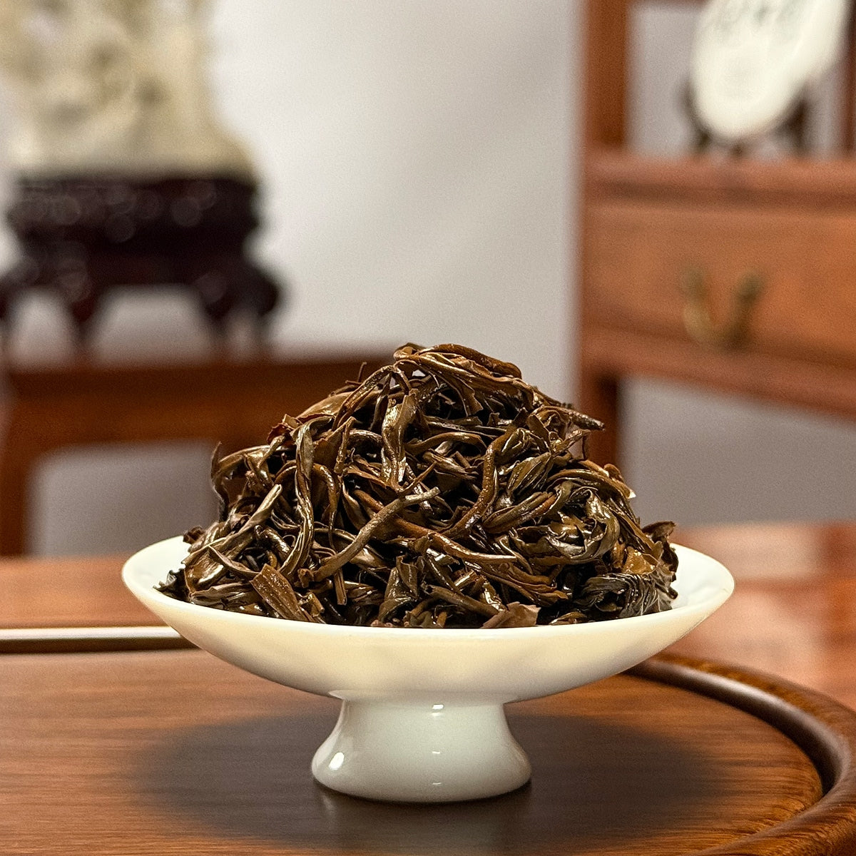 Premium Chinese Keemun Xiang Luo Black Tea (Fragrant Spiral) brewed leaves