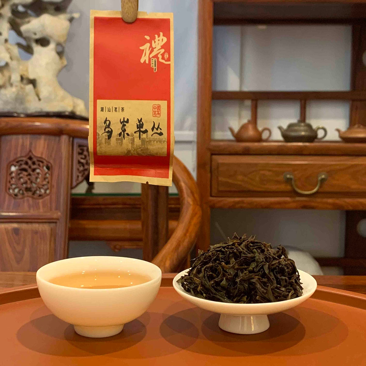 Brewed tea leaves of Phoenix Oolong Tea Gongfu Tea Sachets, revealing their texture and fragrant aroma