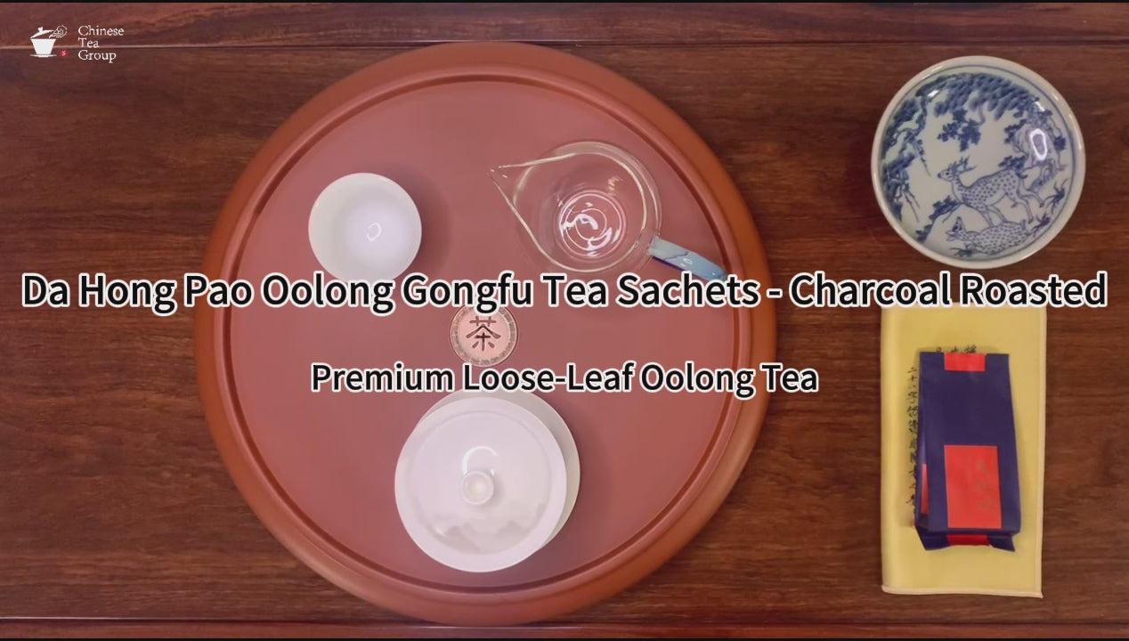 Gongfu brewing of Da Hong Pao Oolong Tea Sachets – Charcoal Roasted, showing traditional tea steps and aroma
