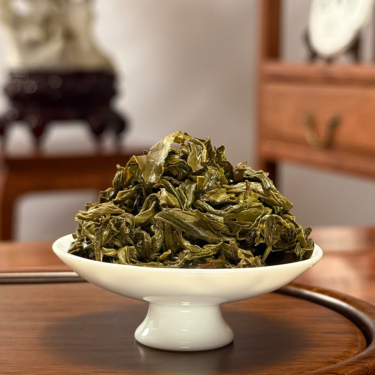 Rich Loose Leaf Green Tea Spring Harvest infused leaves after brewing