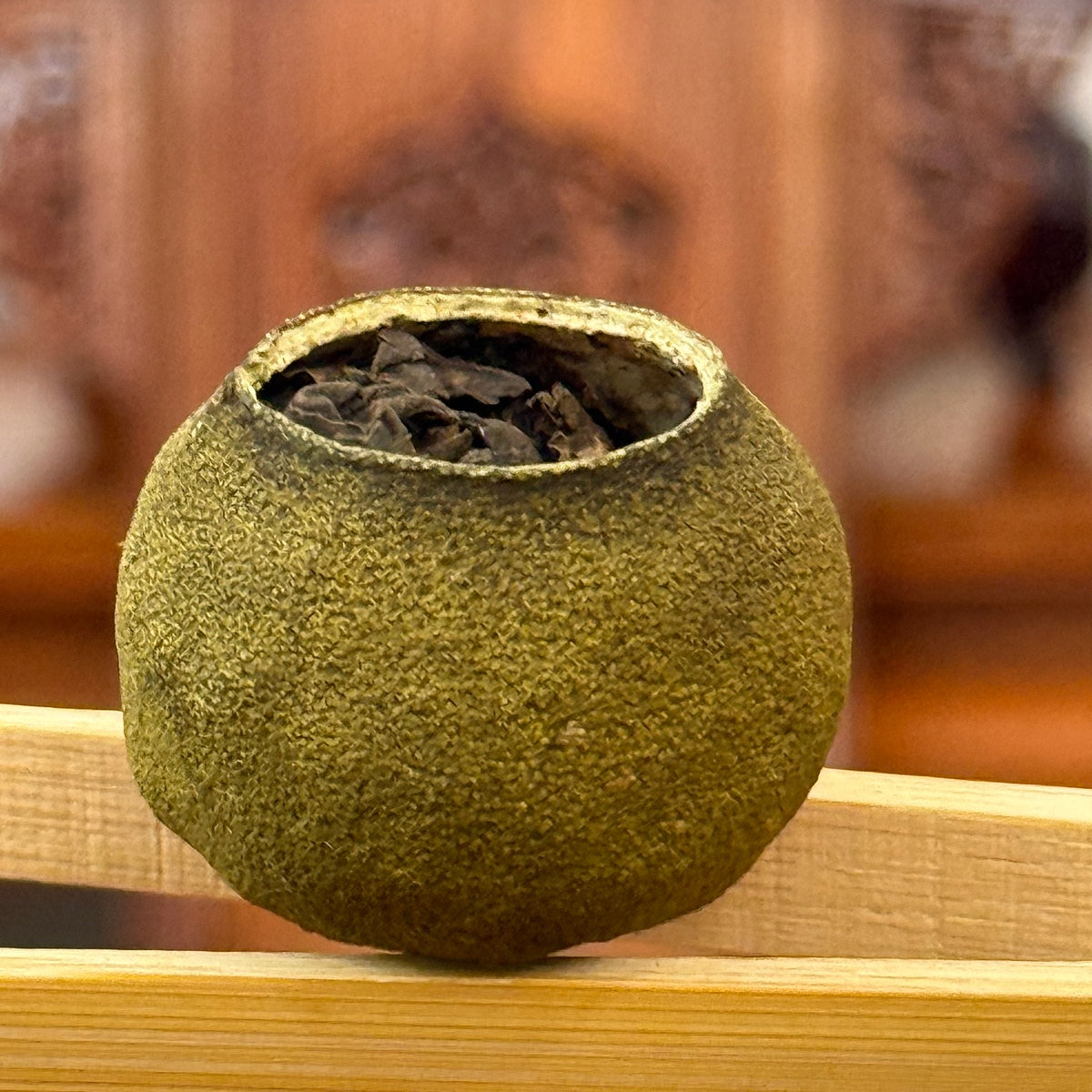 Close-up of Tangerine Pu-erh Tea (Xiao Qing Gan) details