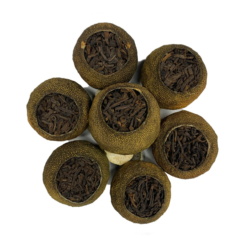 Close-up of Tianma Tangerine Pu-erh Tea Sample – 2023