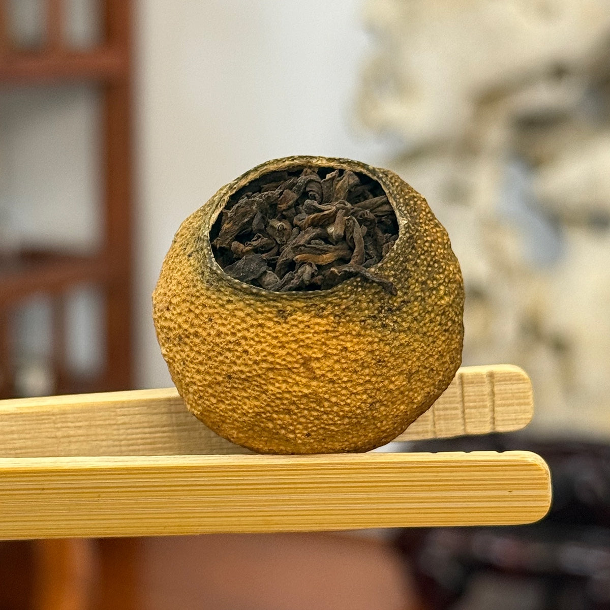 Close-up of Tianma Tangerine Pu-erh Tea – 2023 leaves