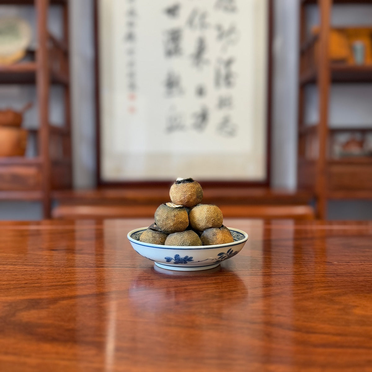 Tianma Tangerine Pu-erh Tea – 2023 on tea table in Chinese Tea Group physical store