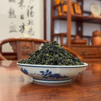 Close-up of Anxi Tie Guan Yin Oolong Tea (Ti Kuan Yin) dry leaves, loose Fujian tea