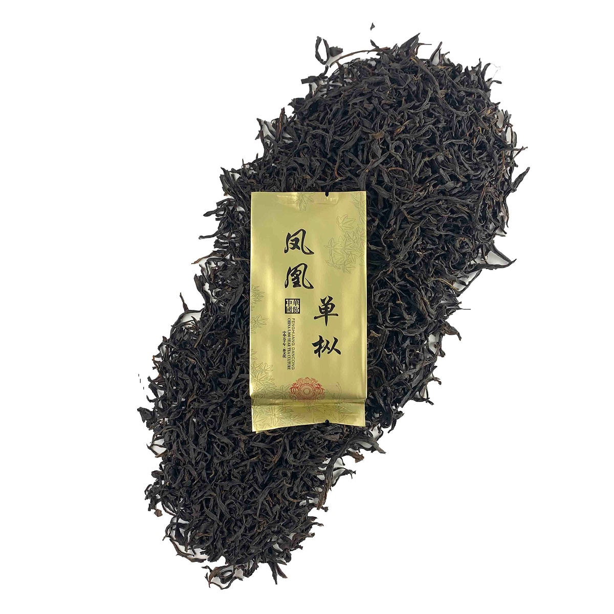 Dry loose leaves with packaging of Dan Cong Oolong Gongfu Tea Sachets, showing premium quality