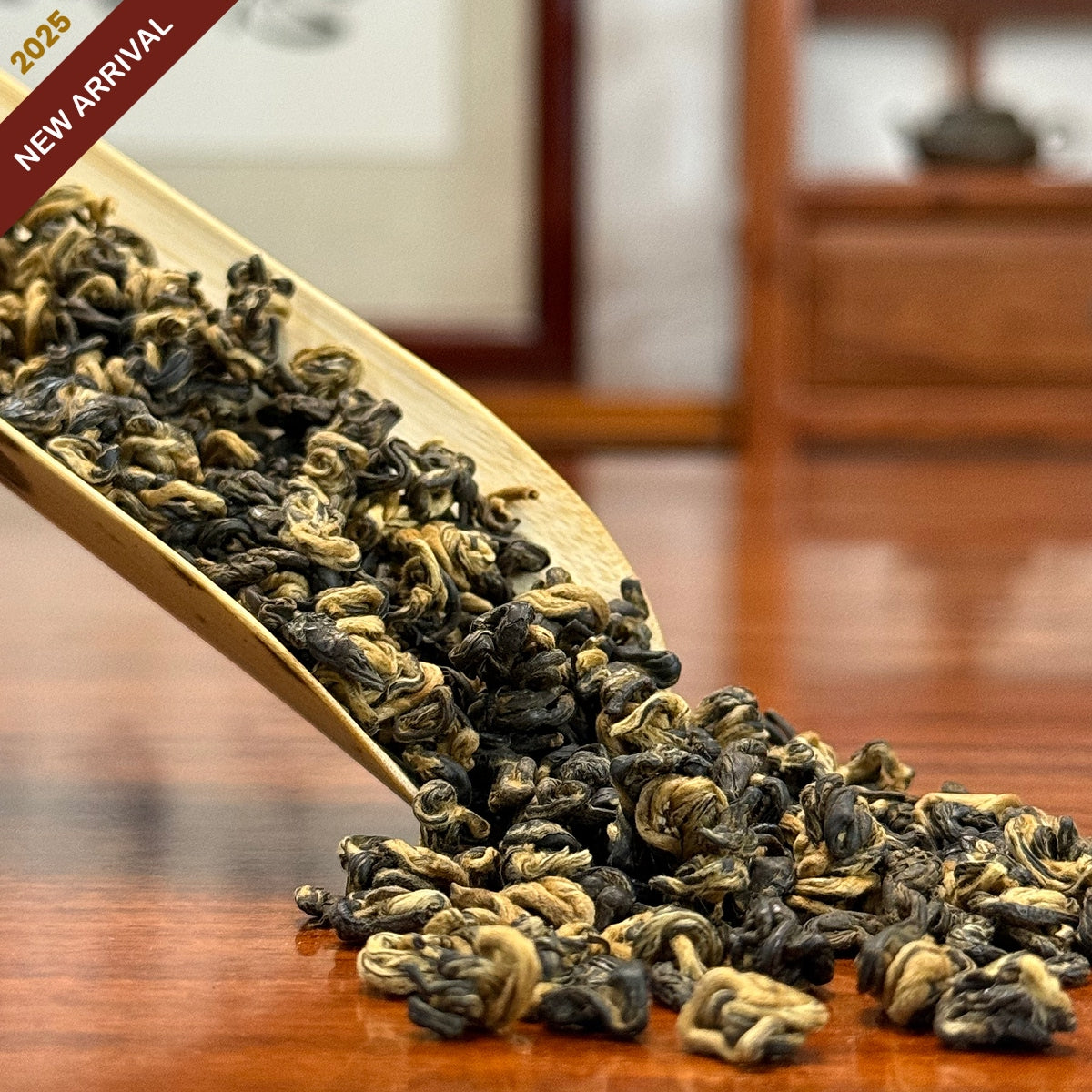 Yunnan Golden Snail Black Tea (Dian Hong Jin Luo) dry leaves from premium Chinese Yunnan tea origin